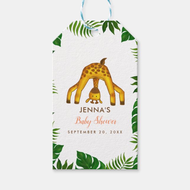 Giraffe Safari Jungle Baby Dusche Geschenkanhänger (Vorderseite)