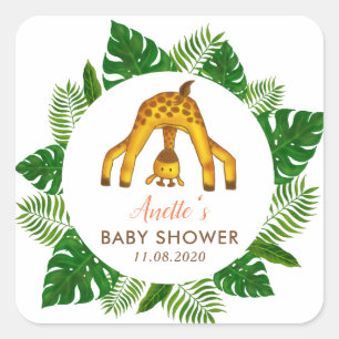 Giraffe Safari Jungle Baby Dusche Quadratischer Aufkleber