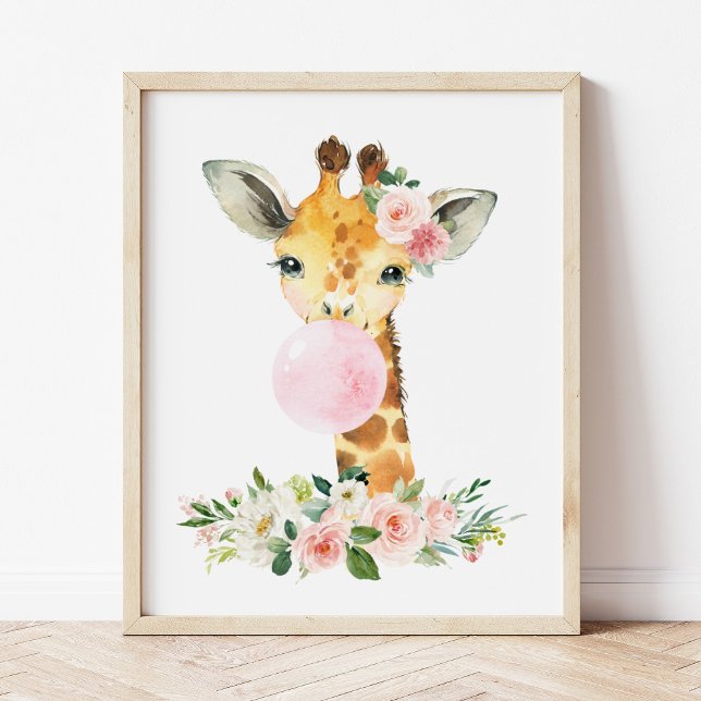 Giraffe, Safari, Rosa Bläschen, Girl-Kinderzimmer Poster (Von Creator hochgeladen)