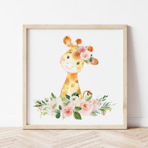 Giraffe, Safari, rosa Blume, Girl-Kinderzimmer