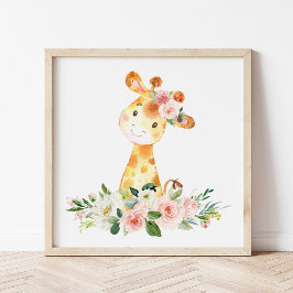 Giraffe, Safari, rosa Blume, Girl-Kinderzimmer Poster