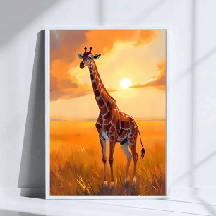 Giraffe Safari Sonnenuntergang Tiermalerei Poster