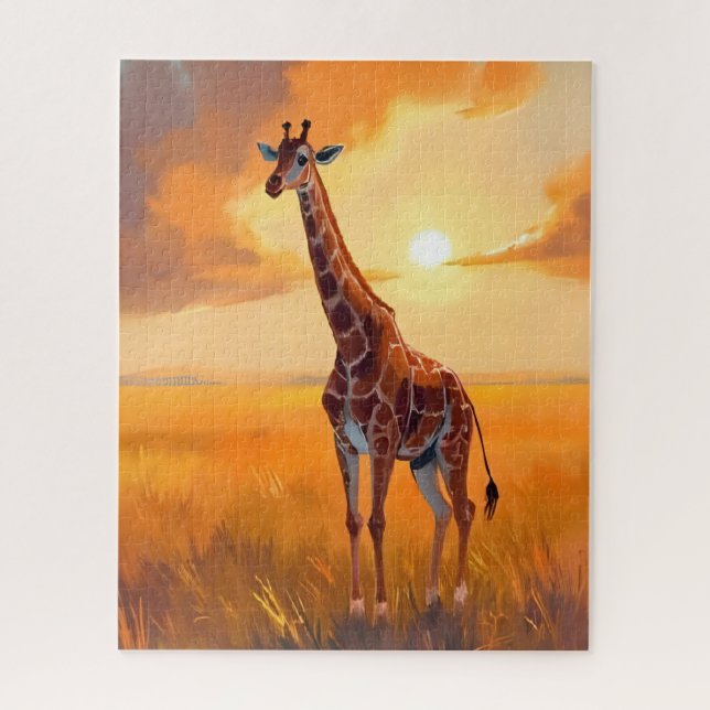 Giraffe Safari Sunset Animal Painting (Vertikal)