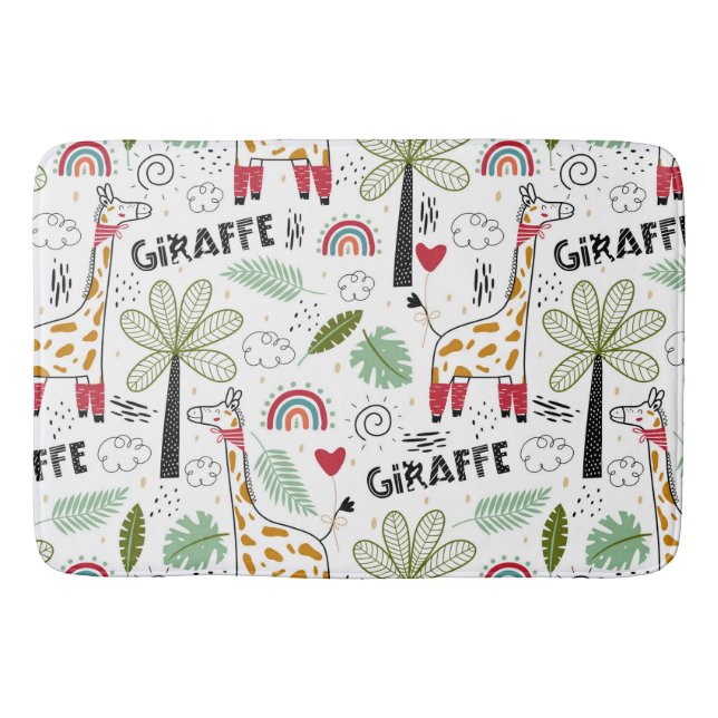 Giraffe Safari zum Thema Palm Tree, Regenbogen, Do Badematte (Vorderseite)