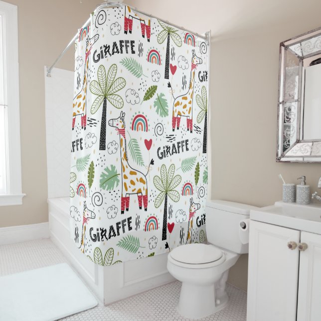 Giraffe Safari zum Thema Palm Tree, Regenbogen, Do Duschvorhang (Beispiel)