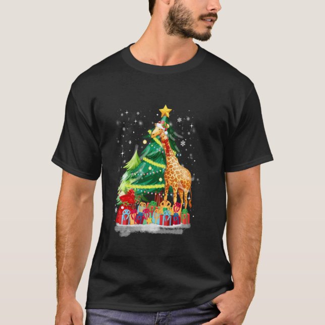 Giraffe Scarf Kostüm Santa Lights Hat Snow Christ T-Shirt (Vorderseite)