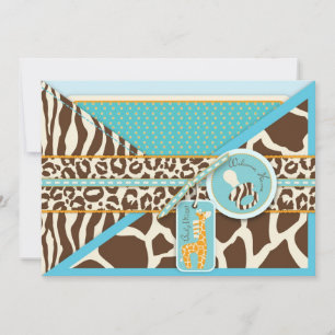 Giraffe & Schnuller Safari Animal Print Baby Dusch Einladung