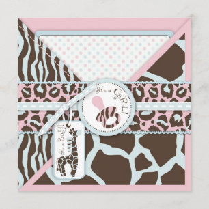 Giraffe & Schnuller Safari Animal Print Baby Dusch Einladung