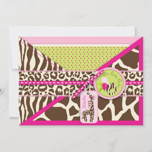Giraffe & Schnuller Safari Animal Print Baby Dusch Einladung (Vorderseite)