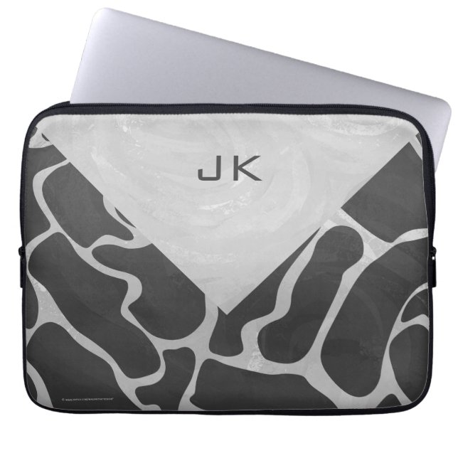 Giraffe Schwarz und Light Gray Monogram Laptopschutzhülle (Vorderseite)