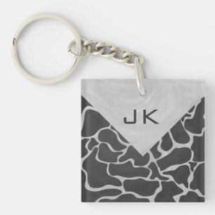 Giraffe Schwarz und Light Gray Monogram Schlüsselanhänger