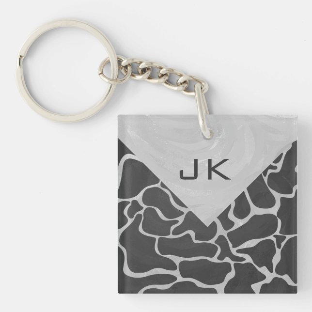 Giraffe Schwarz und Light Gray Monogram Schlüsselanhänger (Vorderseite)
