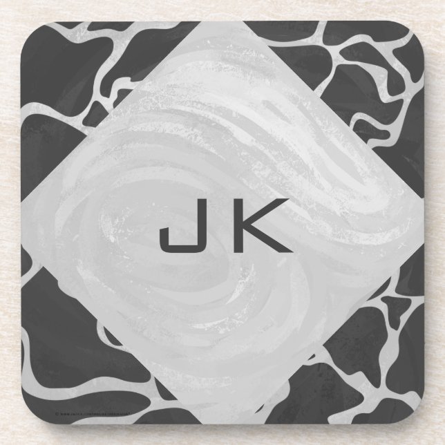 Giraffe Schwarz und Light Gray Monogram Untersetzer (Vorderseite)