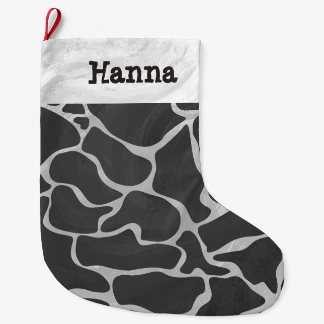 Giraffe Schwarz und Light Gray Print Großer Weihnachtsstrumpf (Vorderseite)