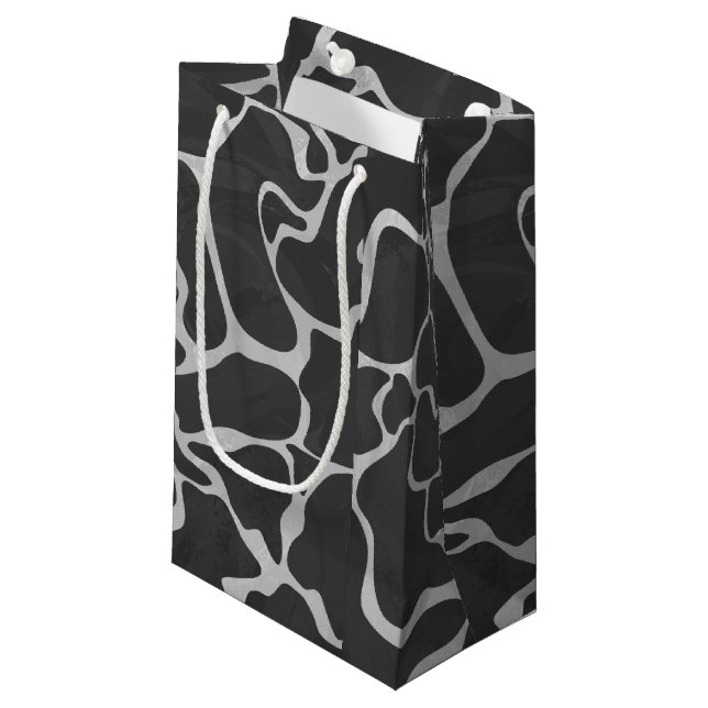 Giraffe Schwarz und Light Gray Print Kleine Geschenktüte (Vorderseite Schrägansicht)
