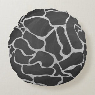 Giraffe Schwarz und Light Gray Print Rundes Kissen
