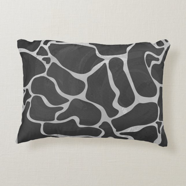 Giraffe Schwarz und Light Gray Print Zierkissen (Rückseite)
