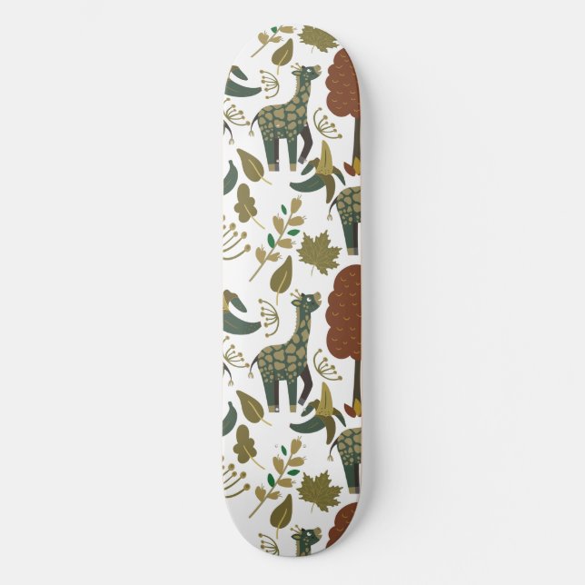 Giraffe seamless pattern | colorful floral pattern skateboard (Vorderseite)
