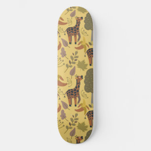 Giraffe seamless pattern yellow background skateboard