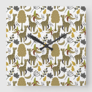 Giraffe seamless pattern yellow white tall quadratische wanduhr