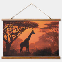Giraffe-Silhouette Sonnenuntergang Safari-Wandkuns