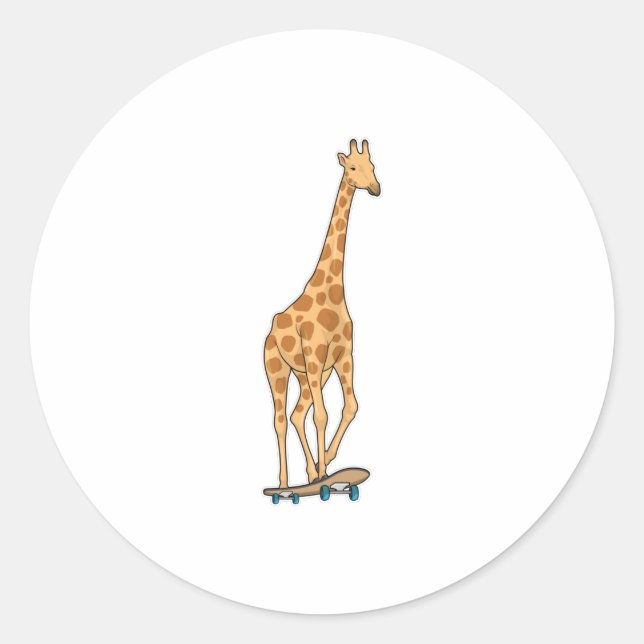 Giraffe Skater Skateboard Runder Aufkleber (Vorderseite)