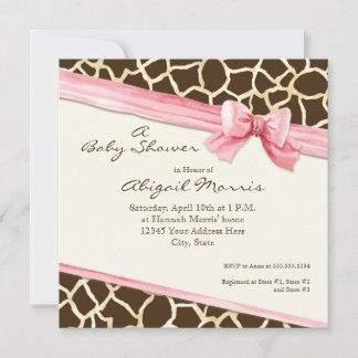 Giraffe Skin Pattern Ribbon n Bow Baby Girl Einlad Einladung