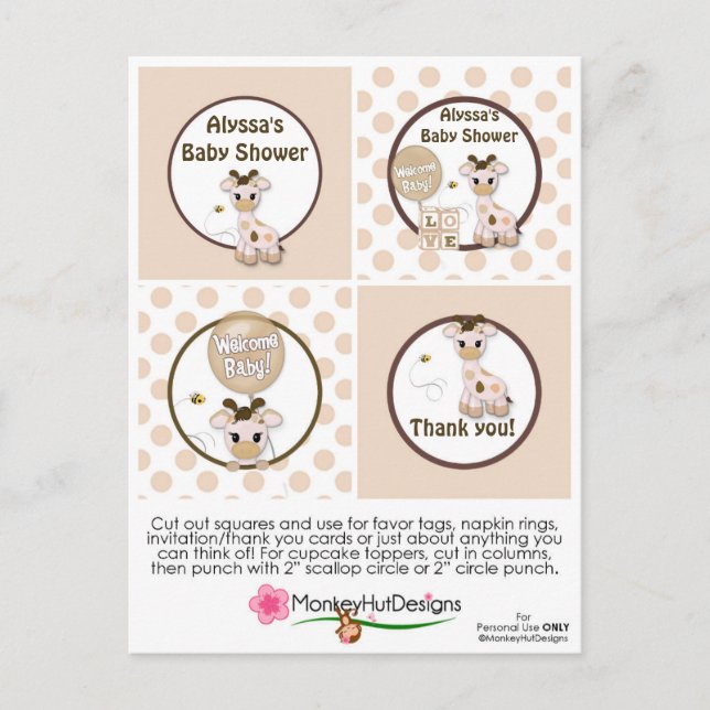 Giraffe Snickerdoodle Kinderdusche Cupcake Toppers Postkarte (Vorderseite)