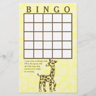 Giraffe Spots Carte de Bingo Jaune