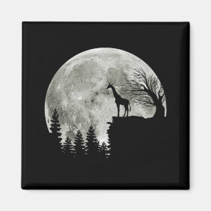 Giraffe Stand on Mountain Spooky Halloween Moon Magnet
