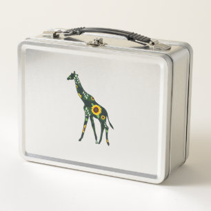 Giraffe Sunflower Girl Floral Ruminant Hawaiian Wo Metall Brotdose