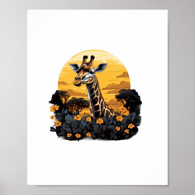 Giraffe Sunset Flora und Fauna Poster (Vorne)