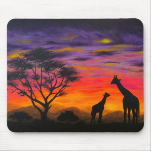 Giraffe Sunset Giraffe Landschaftlich Art Mouse Pa Mousepad