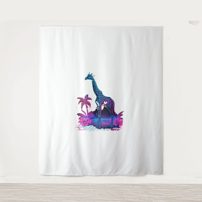 Giraffe Synthwave Vaporwave Art Wandteppich (Vorderseite)