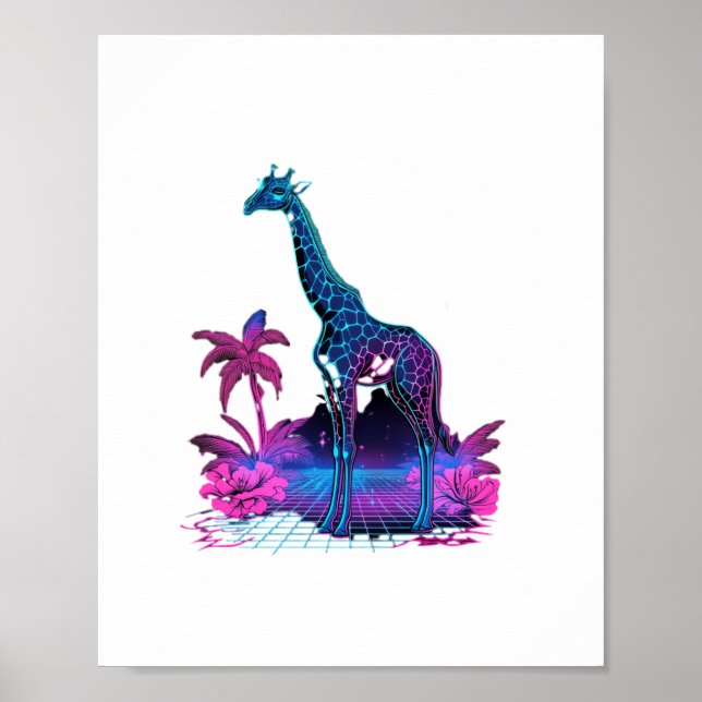 Giraffe Synthwave Vaporwave Kunst   Poster (Vorne)