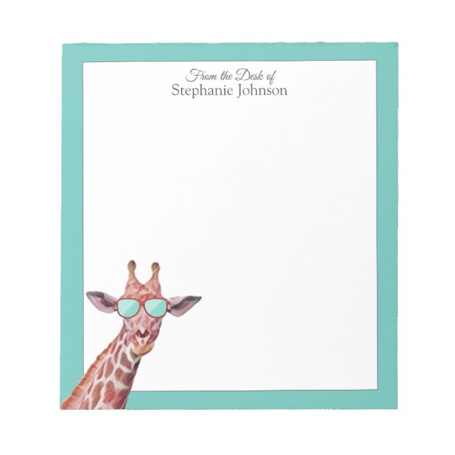 Giraffe Teal Monogram From the Desk of Template Notizblock (Vorderseite)