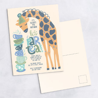 Giraffe Tee Party Kindergeburtstag Party Einladung Postkarte