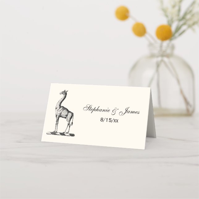 Giraffe Theme Escort Card Platzkarte Elfenbein (Vorderseite)