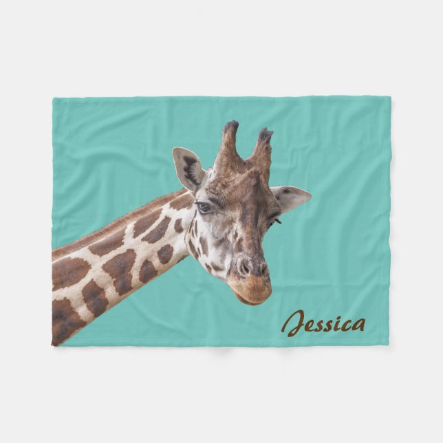 Giraffe Tier auf Aquamarine Personalisierte Bezeic Fleecedecke (Vorderseite (Horizontal))