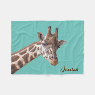 Giraffe Tier mit Aquamarinem Personalisierten Name Fleecedecke