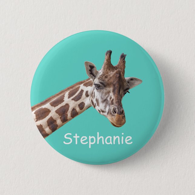 Giraffe Tierisches Foto auf Aquamarine Personalisi Button (Vorderseite)