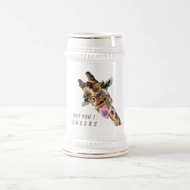 Giraffe Tongue Out Playful Beer Stein Cheers Bierglas (Mittel)