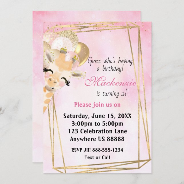 Giraffe Tout âge Anniversaire Invitation (Devant / Derrière)