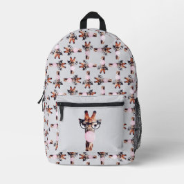 Giraffe Tragend Brillen Blasen Pink Bubble gum Bedruckter Rucksack