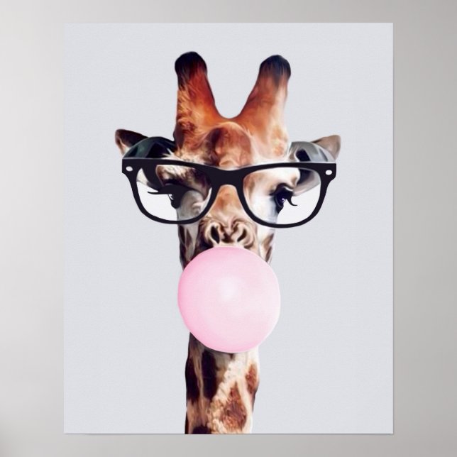 Giraffe Tragend Brillen Blasen Pink Bubble gum Poster (Vorne)