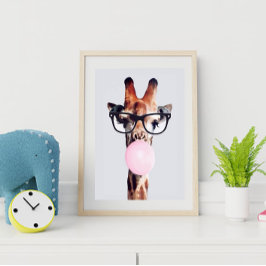 Giraffe Tragend Brillen Blasen Pink Bubble gum Poster