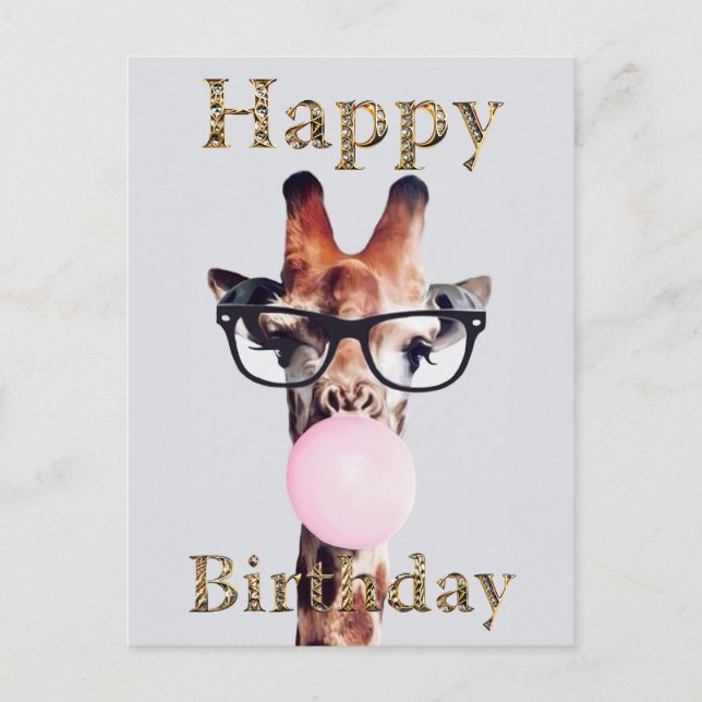 Giraffe Tragend Brillen Blasen Pink Bubble gum Postkarte (Vorderseite)