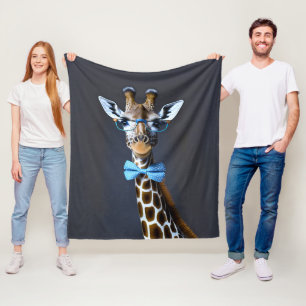 Giraffe trägt Brille blaue Fliege Fleecedecke