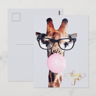 Giraffe trägt Brille Kaugummi Danke Postkarte