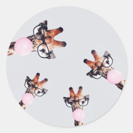 GIRAFFE TRAING GLASSES BLUTEN EIN PINKBUBBLE GUM RUNDER AUFKLEBER